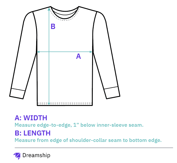 Premium Long Sleeve T-Shirt size chart